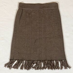 Kenar Brown Beige Striped Fringe Wool Knit Skirt Midi Tassel Medium 90’s